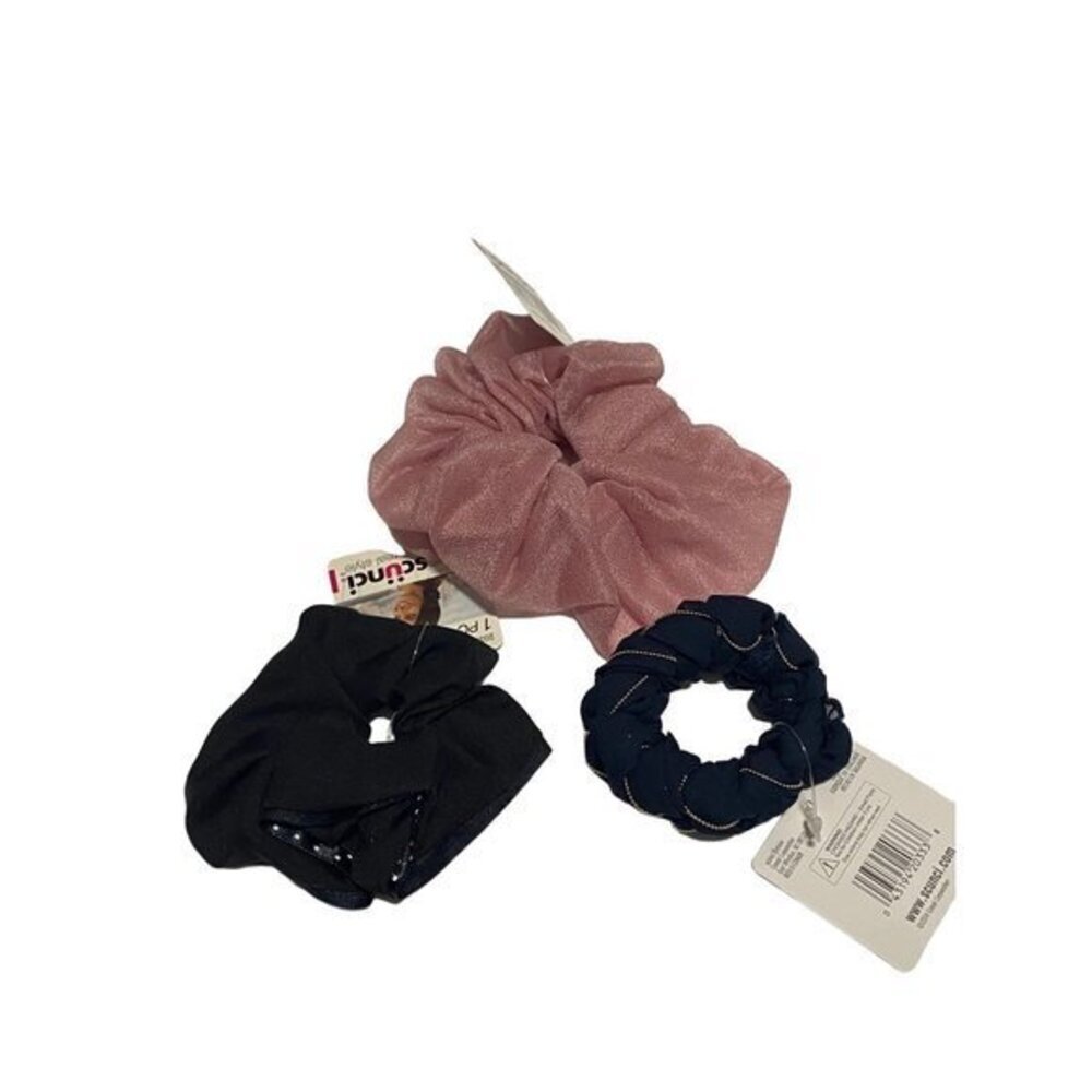 Scunci Scrunchies Real Style 3 Pack Pink‎ Black Dot & Navy Bead New